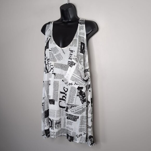 Vintage USA Quirky Novelty Newspaper Boho Relaxed Two Tone Summer Dress L - Picture 2 of 9